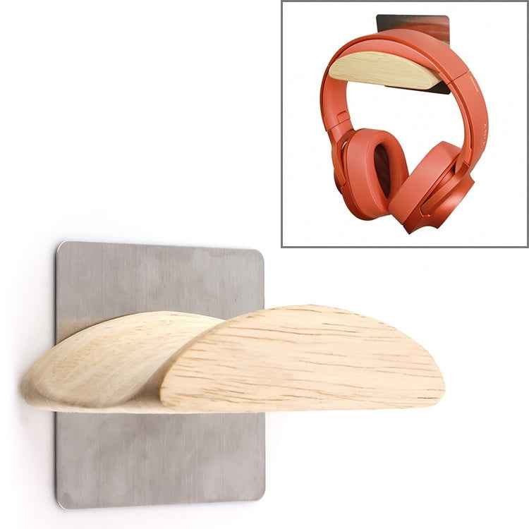 Square Stainless Steel Patch + Solid Wood Wall-mounted Headset Holder