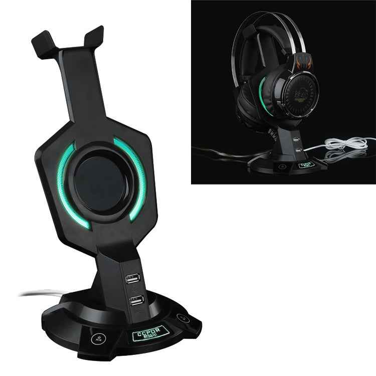 R-008-02 Luminous Integrated Mecha-shaped Headset Holder with Dual USB Ports & Computer Switch