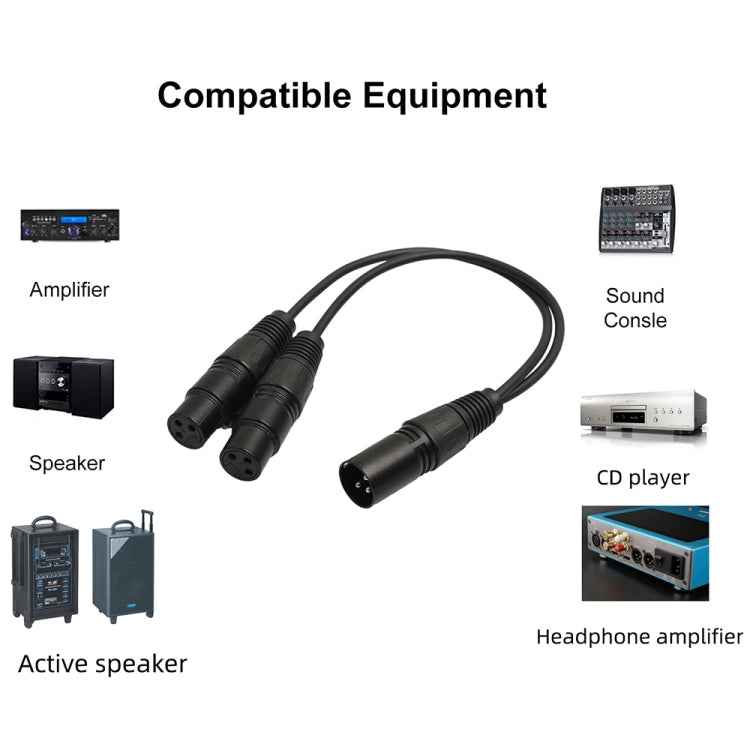 30cm 3 Pin XLR CANNON 1 Male to 2 Female Audio Connector Adapter Cable for Microphone / Audio Equipment, 1 Male to 2 Female