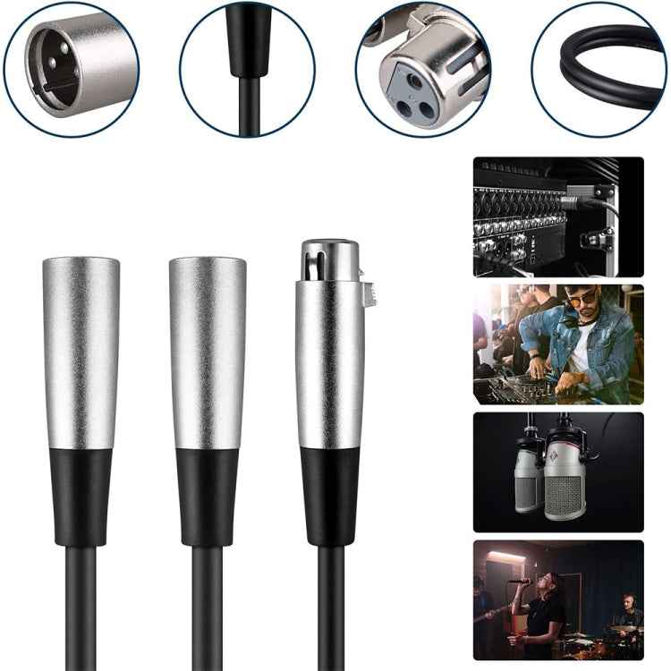30cm Metal Head 3 Pin XLR CANNON 1 Female to 2 Male Audio Connector Adapter Cable for Microphone / Audio Equipment