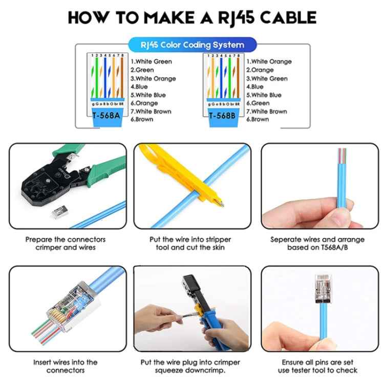 100pcs /Pack Cat6e Shielded Pass Through RJ45 Connector Modular Plug