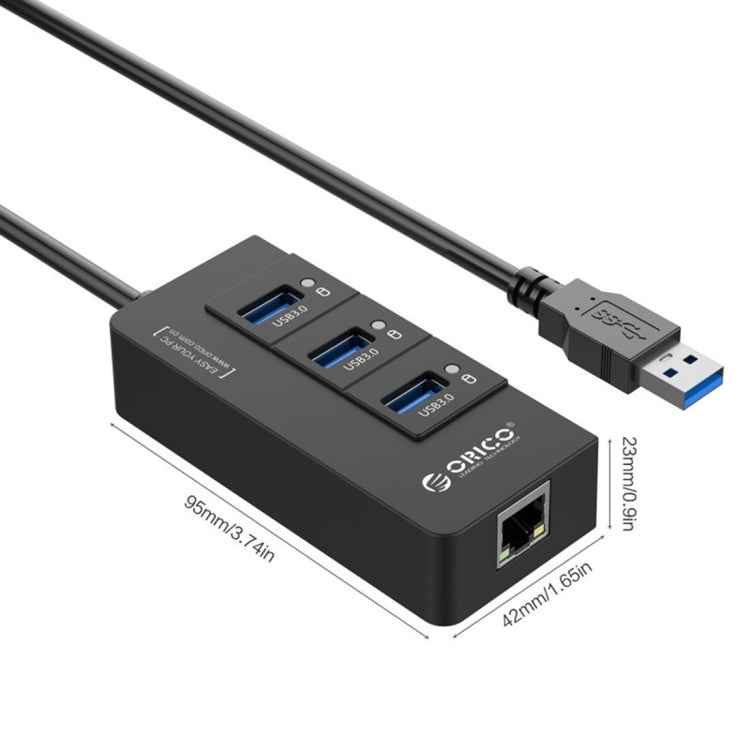 ORICO HR01-U3 ABS 3 Ports USB3.0 HUB Splitter with External RJ45 Gigabit Ethernet Network Card 5 Gbps for Laptops / Desktop / Ultrabook etc.