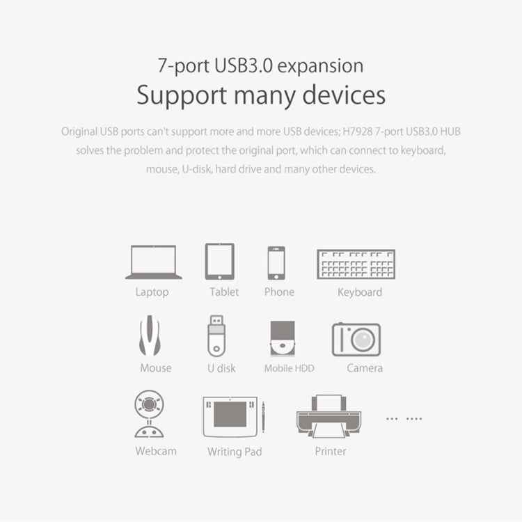 ORICO H7928-U3 ABS Material Desktop 7 Ports USB 3.0 HUB with 1m Cable