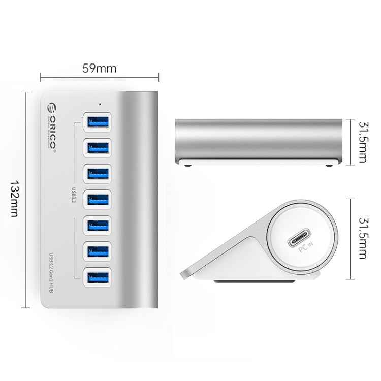 ORICO M3U7-G2 Aluminum Alloy 7-Port USB 3.2 Gen2 10Gbps HUB with 1m Cable