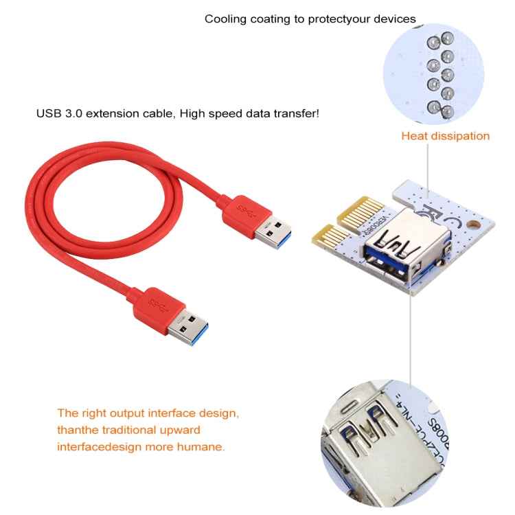 PCE164P-N06 VER008S USB 3.0 PCI-E Express 1x to 16x PCI-E Extender Riser Card Adapter 15 Pin SATA Power 6 Pin + 4 Pin Power Supply Port with 60cm USB Cable