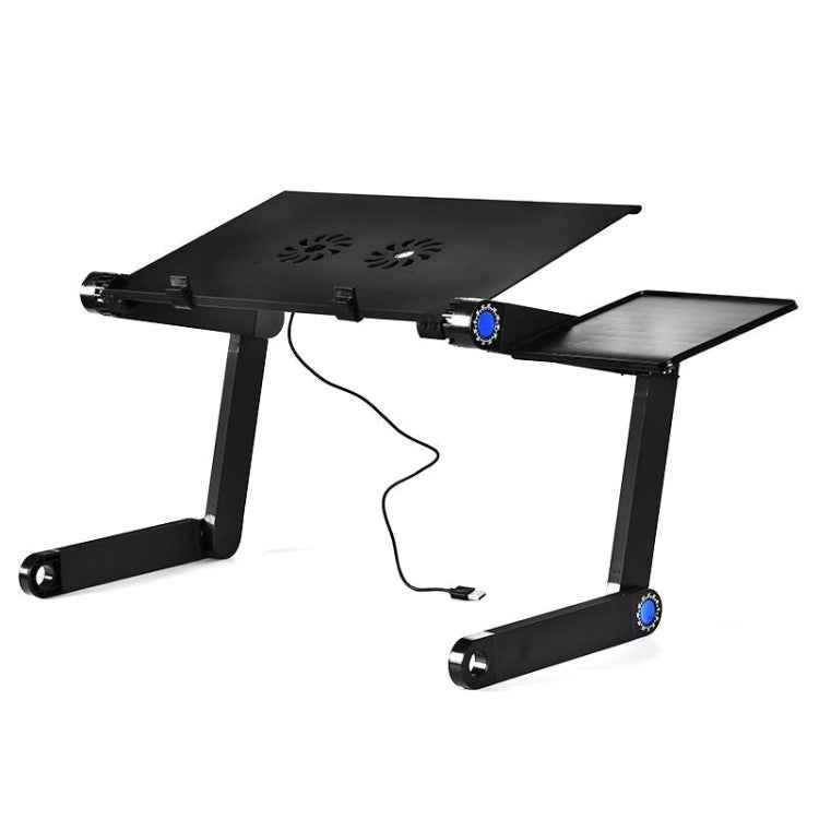 Portable 360 Degree Adjustable Foldable Aluminium Alloy Desk Stand with Double CPU Fans & Mouse Pad for Laptop / Notebook