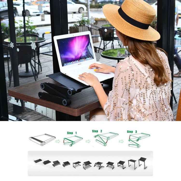 Portable 360 Degree Adjustable Foldable Aluminium Alloy Desk Stand with Double CPU Fans & Mouse Pad for Laptop / Notebook