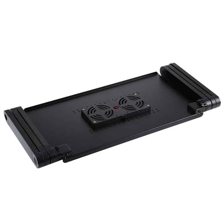 Portable 360 Degree Adjustable Foldable Aluminium Alloy Desk Stand with Double CPU Fans & Mouse Pad for Laptop / Notebook, Desk Size: 480mm x 260mm