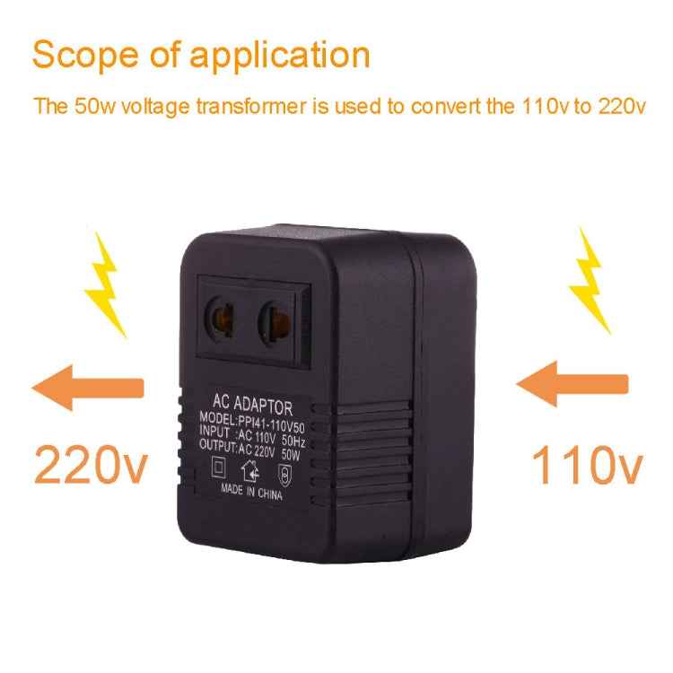110V to 220V 50W AC Power Socket Adapter, EU/US Plug to US Plug