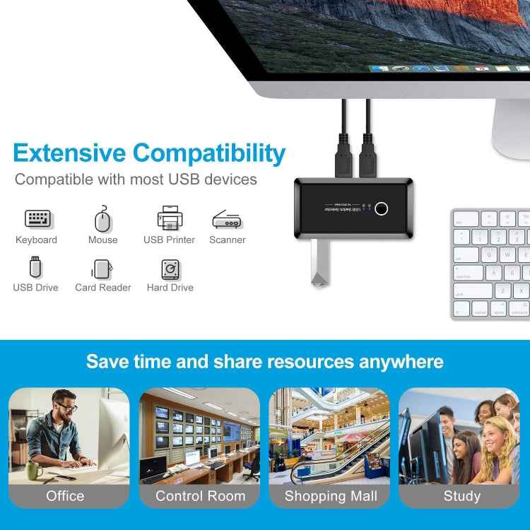 UK204V Drive-free USB 3.0 Switch Selector 2 USB Ports Sharing 4 USB Ports Switcher Adapter for Mouse, Keyboard, Printer