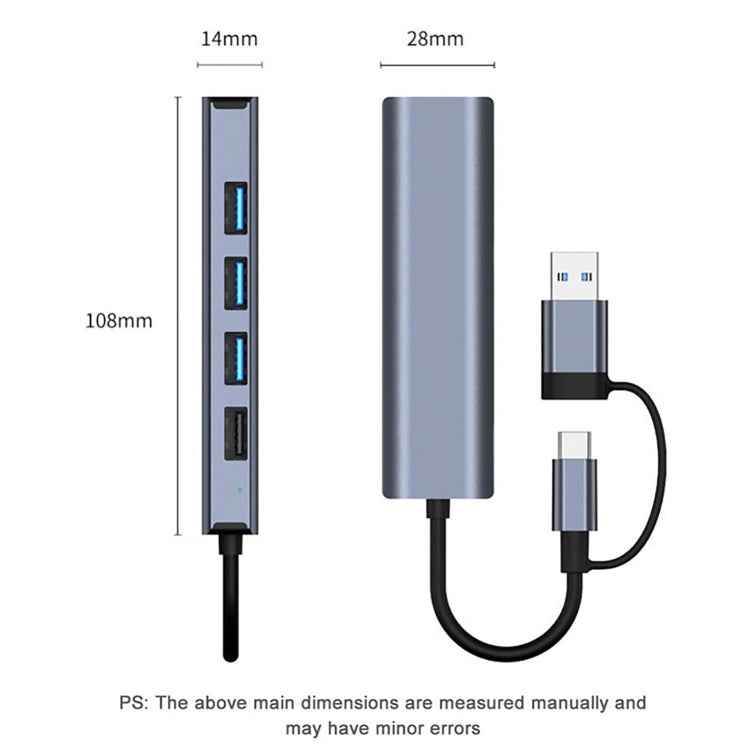 BYL-2208TU 5 in 2 USB + USB-C / Type-C to USB Multifunctional Docking Station HUB Adapter
