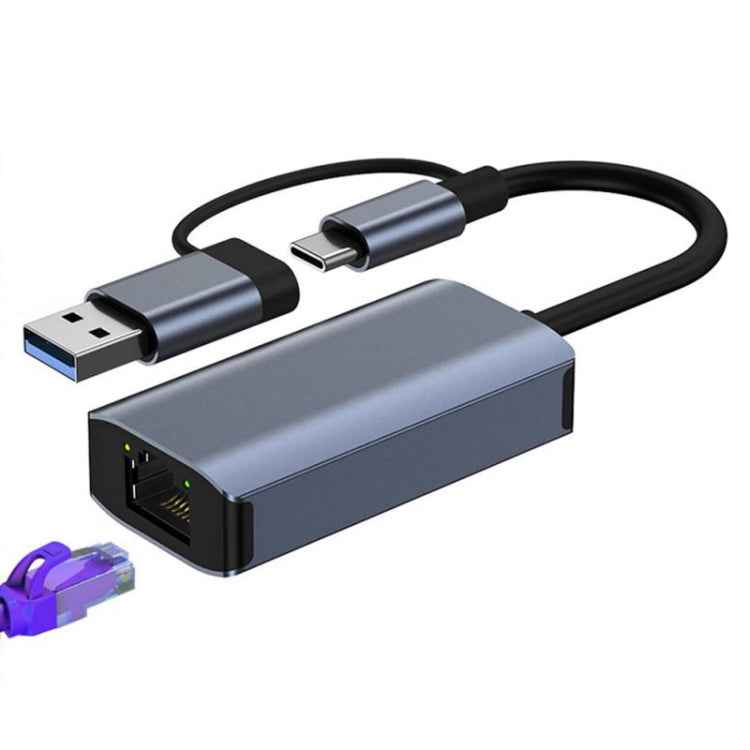 BYL-2207TU 2 in 1 USB + Type-C to RJ45 Docking Station HUB Adapter