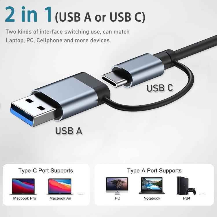 BYL-2207TU 2 in 1 USB + Type-C to RJ45 Docking Station HUB Adapter