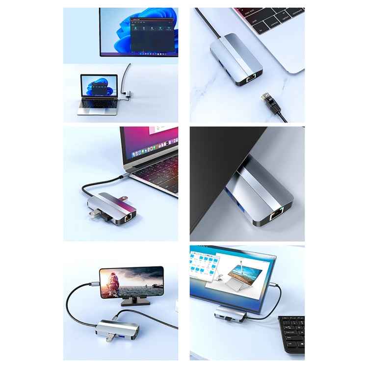 BYL-2203 6 in 1 USB-C / Type-C to USB Multifunctional Docking Station HUB Adapter