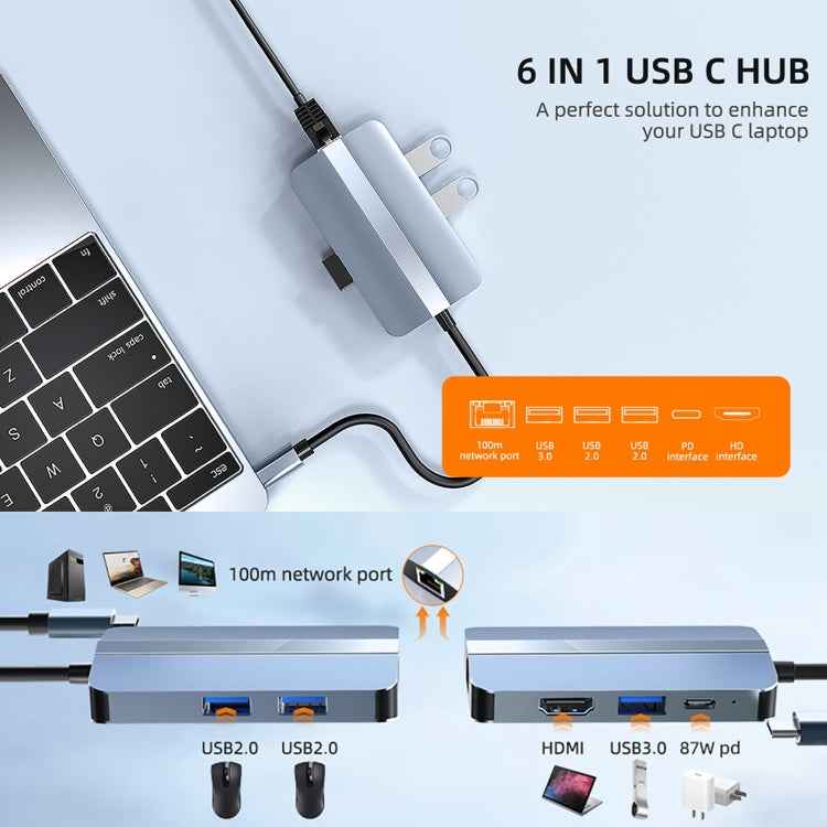 BYL-2203 6 in 1 USB-C / Type-C to USB Multifunctional Docking Station HUB Adapter