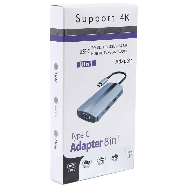 BYL-2105 8 in 1 USB-C / Type-C to USB Multifunctional Docking Station HUB Adapter