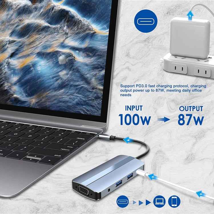 BYL-2105 8 in 1 USB-C / Type-C to USB Multifunctional Docking Station HUB Adapter