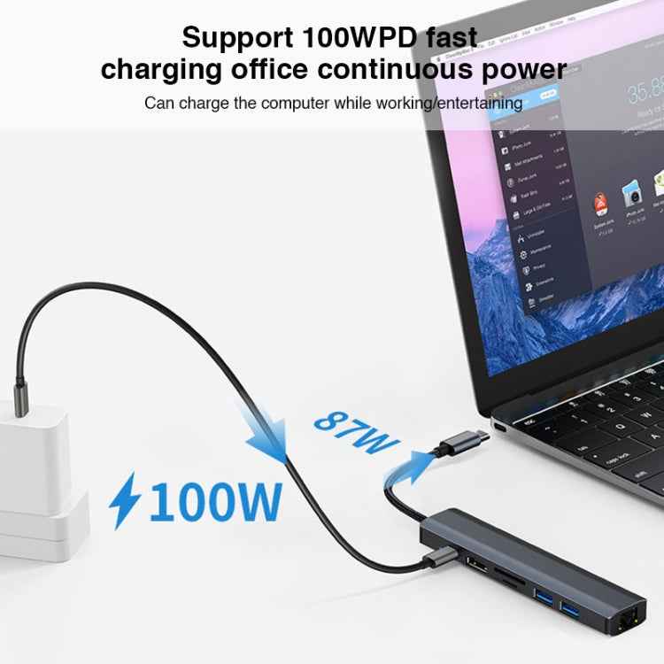 BYL-2303 7 in 1 USB-C / Type-C to USB Multifunctional Docking Station HUB Adapter