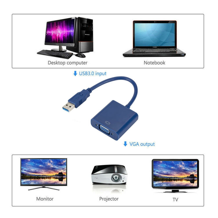 External Graphics Card Converter Cable USB3.0 to VGA, Resolution: 720P, 720P (Blue), 720P, 720P (Black)