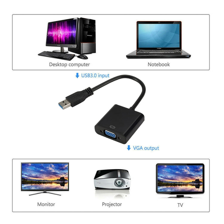 External Graphics Card Converter Cable USB3.0 to VGA, Resolution: 1080P, 1080P (Black), 1080P (Blue), 1080P