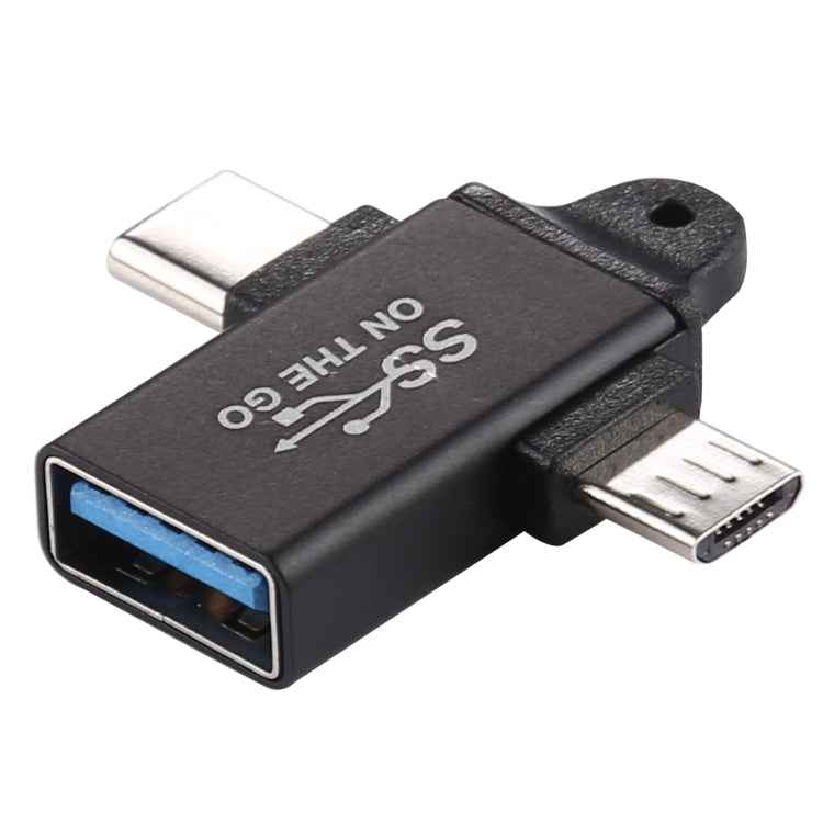 USB 3.0 Female to Type-C / USB-C Male + Micro Male Aluminium Alloy Adapter