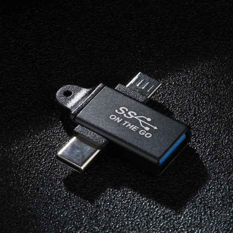 USB 3.0 Female to Type-C / USB-C Male + Micro Male Aluminium Alloy Adapter