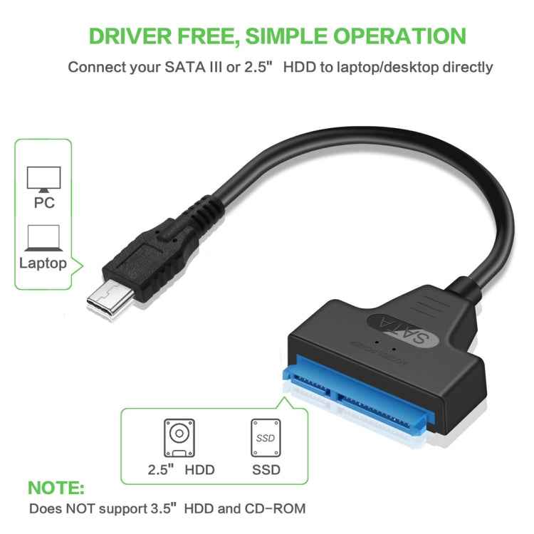 USB-C / Type-C 3.1 Male to SATA (15 Pin + 7 Pin) HDD Data Converter Cable, Length: 20cm