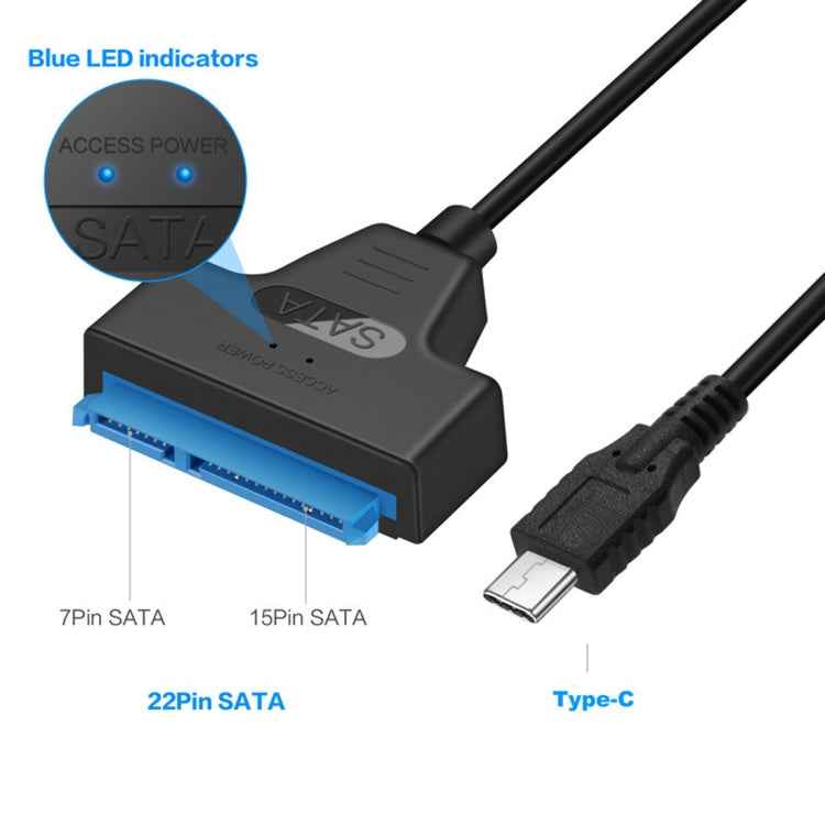 USB-C / Type-C 3.1 Male to SATA (15 Pin + 7 Pin) HDD Data Converter Cable, Length: 20cm