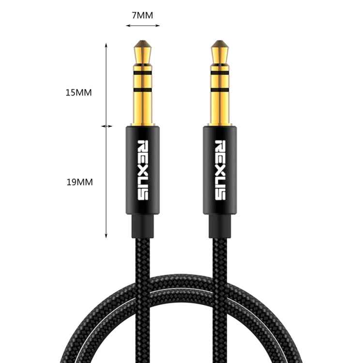 REXLIS 3629 3.5mm Male to Male Car Stereo Gold-plated Jack AUX Audio Cable for 3.5mm AUX Standard Digital Devices, Length: 1m