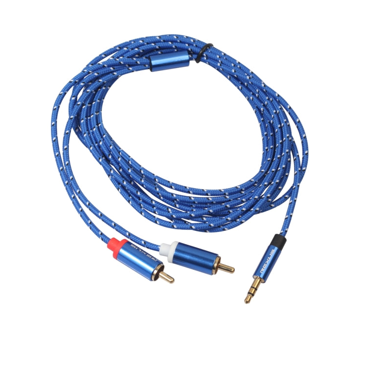REXLIS 3610 3.5mm Male to Dual RCA Gold-plated Plug Blue Cotton Braided Audio Cable for RCA Input Interface Active Speaker, Length: 3m, Length: 3m