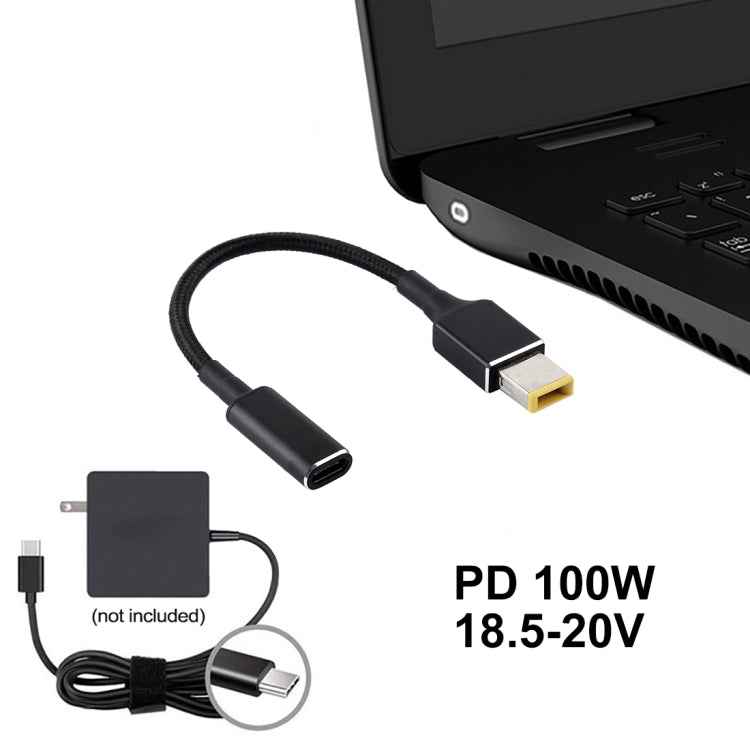 PD 100W 18.5-20V Square Plug to USB-C / Type-C Adapter Nylon Braid Cable for Lenovo Laptop