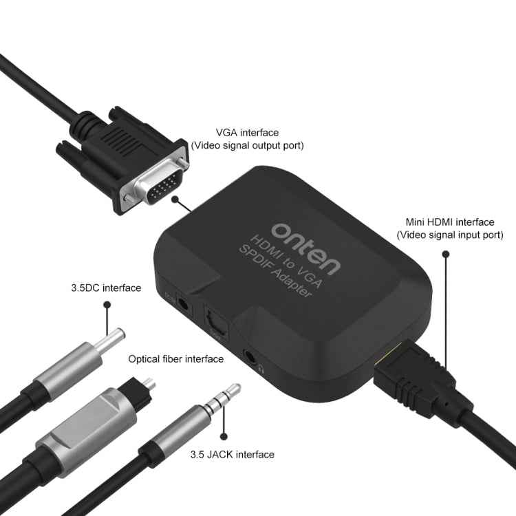 Onten 35165 HDMI to VGA + Optical Audio Converter for Speaker / TV / Computer