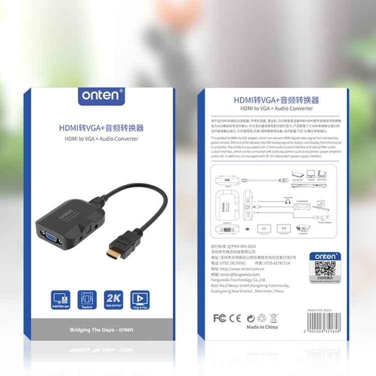 Onten 35165 HDMI to VGA + Optical Audio Converter for Speaker / TV / Computer