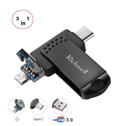 Clé USB 32 Go Richwell 3 en 1 Type-C + Micro USB + USB 3.0 en métal avec fonction OTG