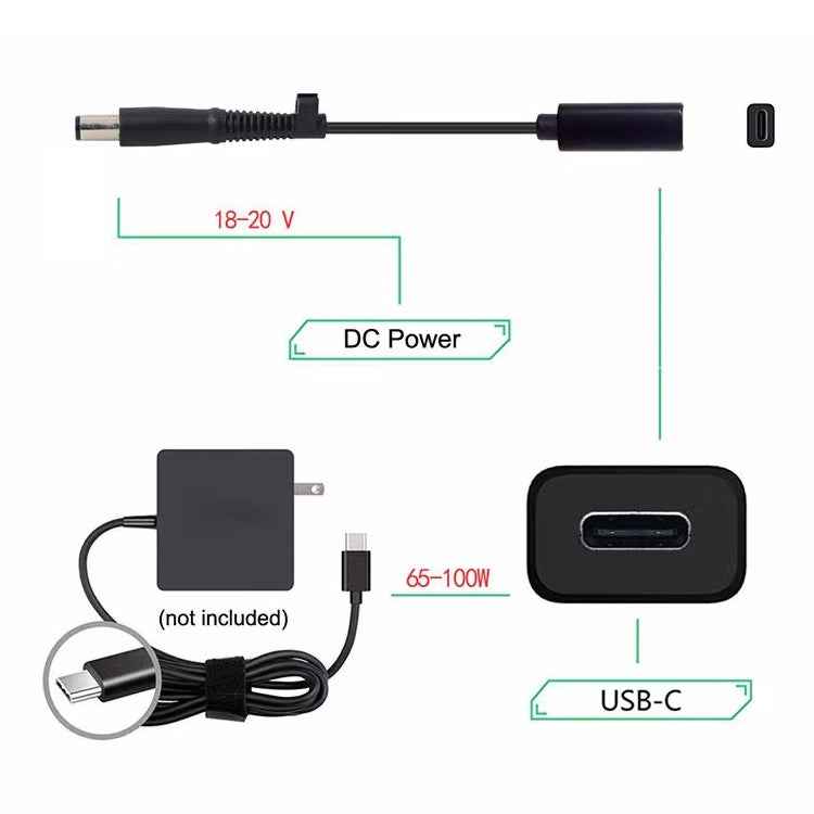 DP USB-C / Type-C to 7.4 x 0.6mm Power Adapter Charger Cable for HP