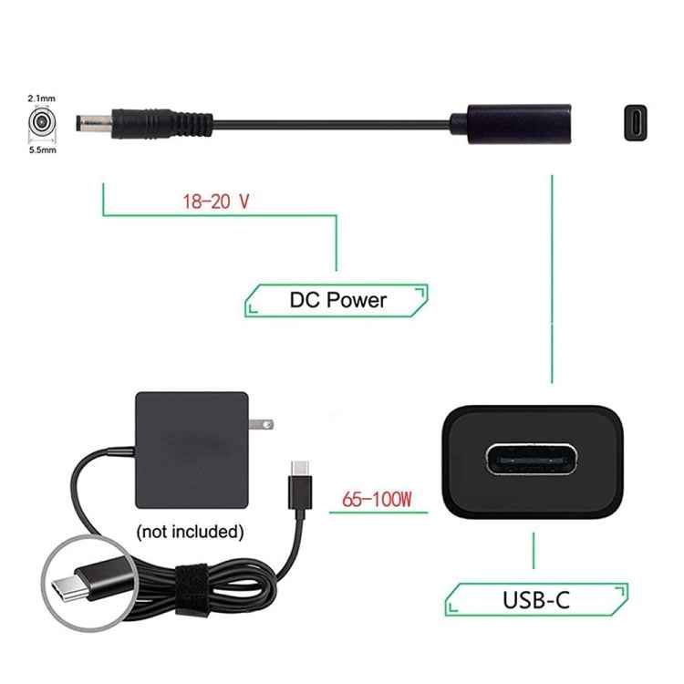 DP USB-C / Type-C to 5.5 x 2.1mm Power Adapter Charger Cable
