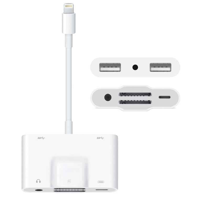 NK-1042 6 in 1 8 Pin Male to Dual USB + Dual SD Card + 3.5mm Audio Interface + 8 Pin Charging Interface Female Port Camera Adapter