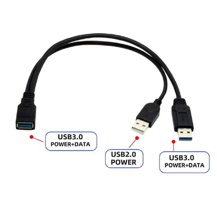 2 in 1 USB 3.0 Female to USB 2.0 + USB 3.0 Male Cable for Computer / Laptop, Length: 29cm