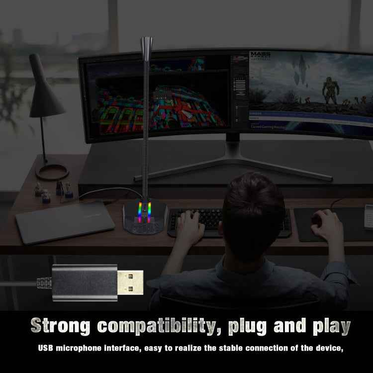HXSJ TSP202 RGB Lighting Bendable USB Voice Chat Video Conference Microphone