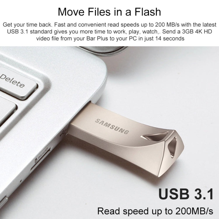 Original Samsung BAR Plus 64GB USB 3.1 Gen1 U Disk Flash Drives(Champagne Silver), 64GB