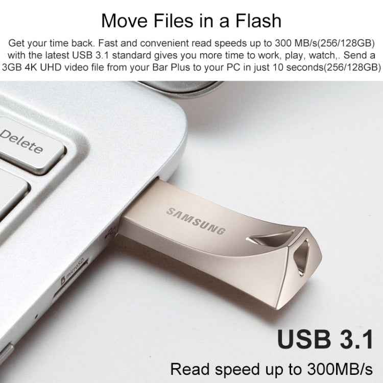 Original Samsung BAR Plus 128GB USB 3.1 Gen1 U Disk Flash Drives(Champagne Silver), 128GB