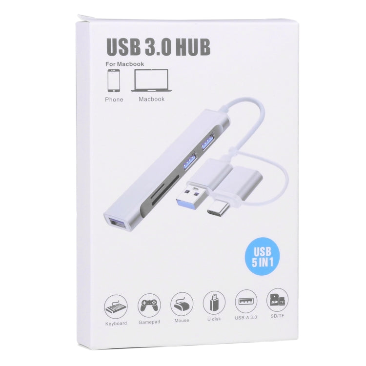 A-807 5 in 1 USB 3.0 and Type-C / USB-C to USB 3.0 HUB Adapter Card Reader, A-807