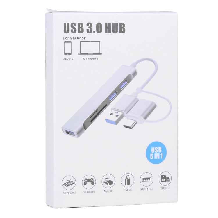 A-807 5 in 1 USB 3.0 and Type-C / USB-C to USB 3.0 HUB Adapter Card Reader, A-807