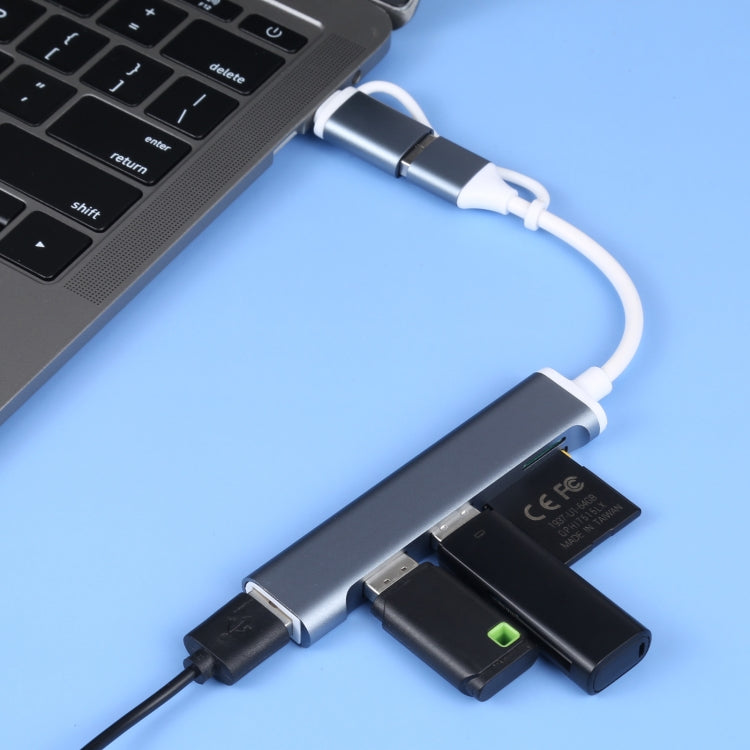 A-807 5 in 1 USB 3.0 and Type-C / USB-C to USB 3.0 HUB Adapter Card Reader, A-807