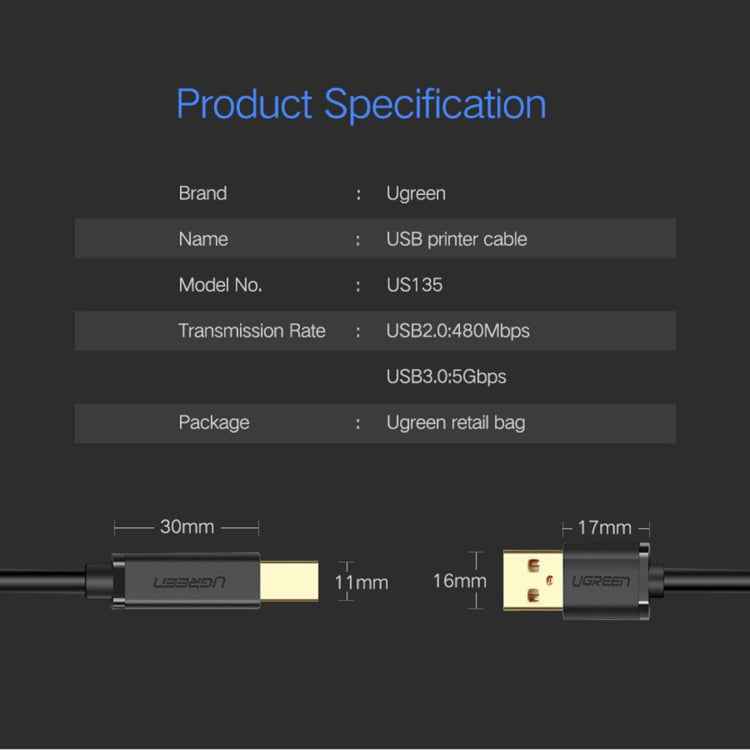 For Canon, Epson, HP, Cable Length: 1.5m, USB 2.0 Gold-plated (1.5m)
