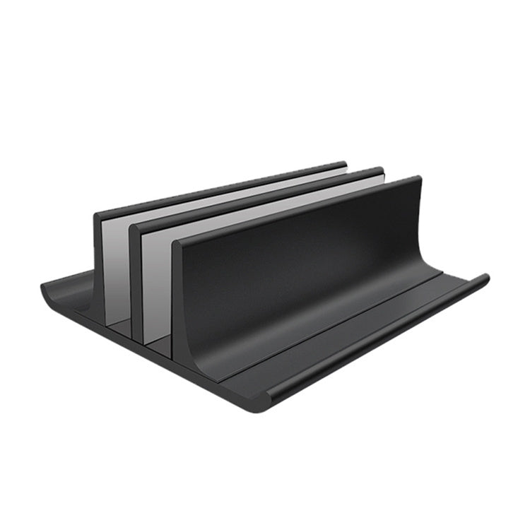 Universal Portable Aluminum Alloy Double Slot Width Adjustable Laptop Vertical Storage Stand Base, Double Slot Black
