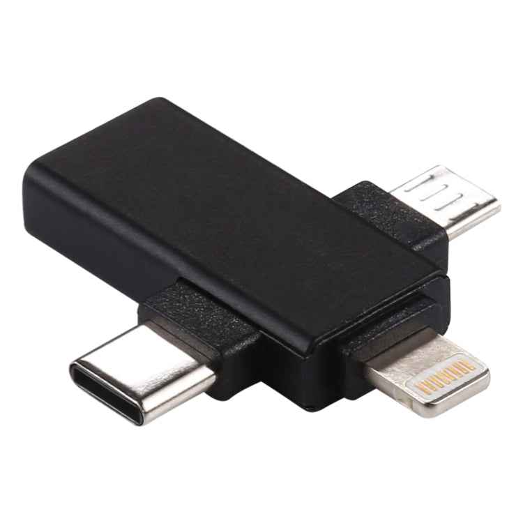 3 in 1 USB 3.0 to 8 Pin + Micro USB + USB-C / Type-C Interface Multifunctional OTG Adapter