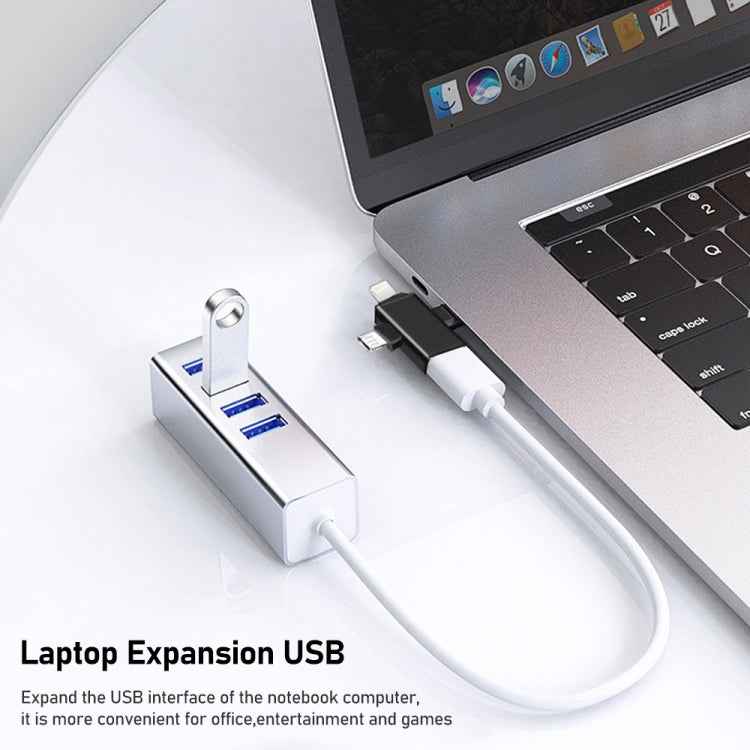 3 in 1 USB 3.0 to 8 Pin + Micro USB + USB-C / Type-C Interface Multifunctional OTG Adapter