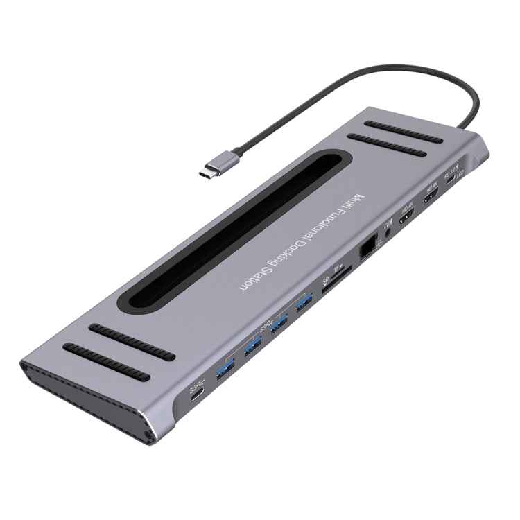 Onten 9199 12 in 1 USB-C / Type-C to USB-C / Type-C + TF / SD Card Slot + RJ45 + 3.5mm Audio + PD USB-C / Type-C Charging + 2 HDMI + 4 USB 3.0 Ports Multifunctional HUB Converter Docking Station