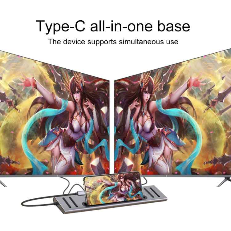 Onten 9199 12 in 1 USB-C / Type-C to USB-C / Type-C + TF / SD Card Slot + RJ45 + 3.5mm Audio + PD USB-C / Type-C Charging + 2 HDMI + 4 USB 3.0 Ports Multifunctional HUB Converter Docking Station